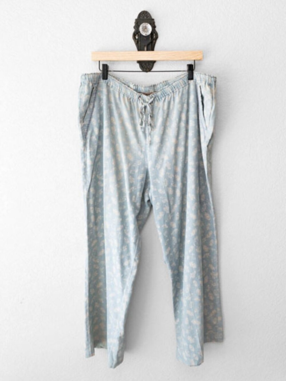 Vintage America Light Blue Lyocell Wide Leg Pants Large Boho Drawstring Crop